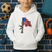 Ar15 Assault Rifle Usa Flag Gun Distressed American Flag Kids Hoodie thumb 2