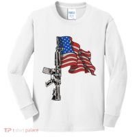 Ar15 Assault Rifle Usa Flag Gun Distressed American Flag Kids Long Sleeve Shirt thumb 0