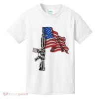 Ar15 Assault Rifle Usa Flag Gun Distressed American Flag Kids T-Shirt thumb 0