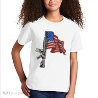Ar15 Assault Rifle Usa Flag Gun Distressed American Flag Kids T-Shirt thumb 2