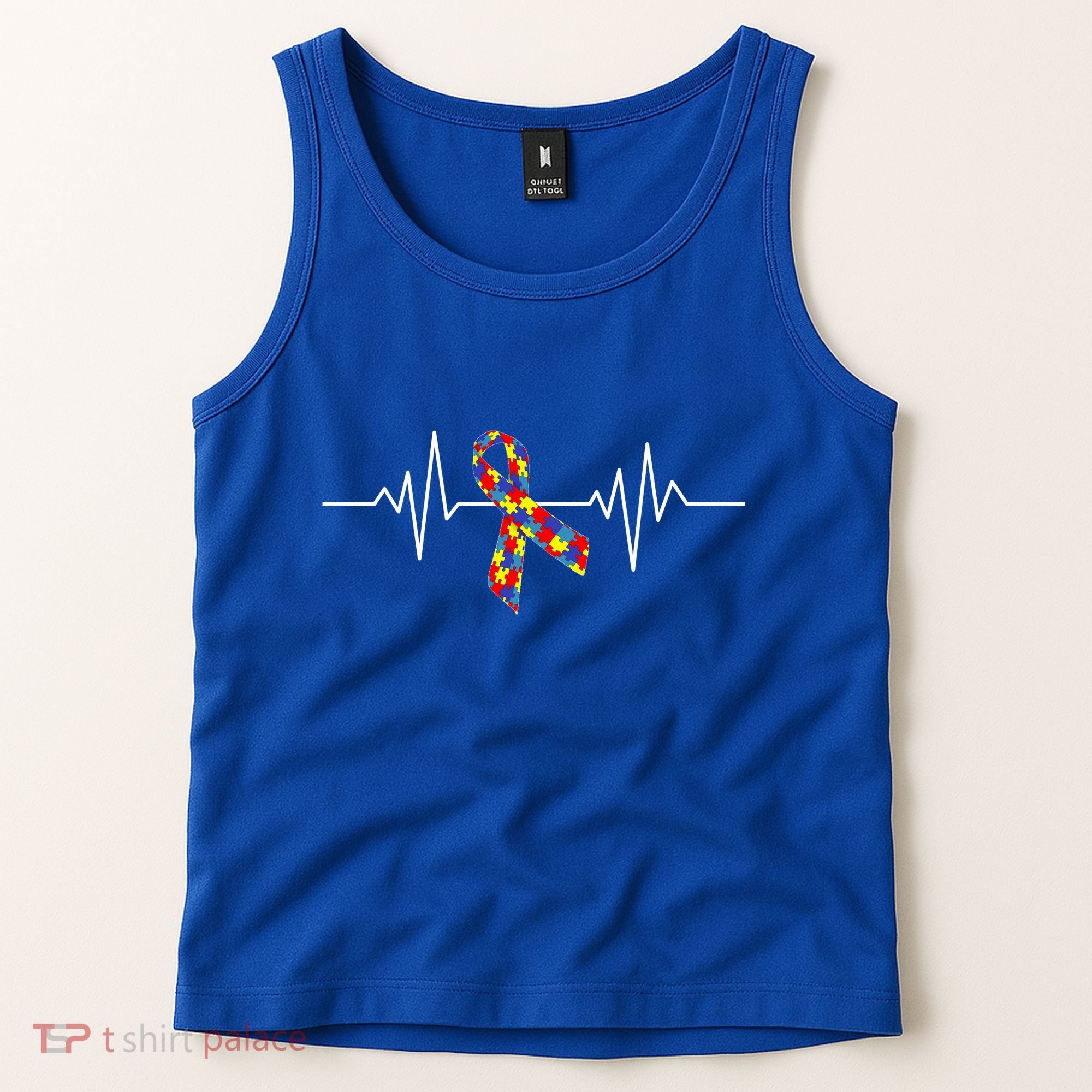 Autism Awareness Ribbon Heartbeat Tank Top