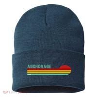 Anchorage Alaska Retro Sunset Sustainable Knit Beanie thumb 0