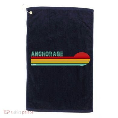 Anchorage Alaska Retro Sunset Golf Towel