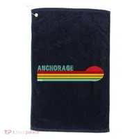 Anchorage Alaska Retro Sunset Golf Towel thumb 0