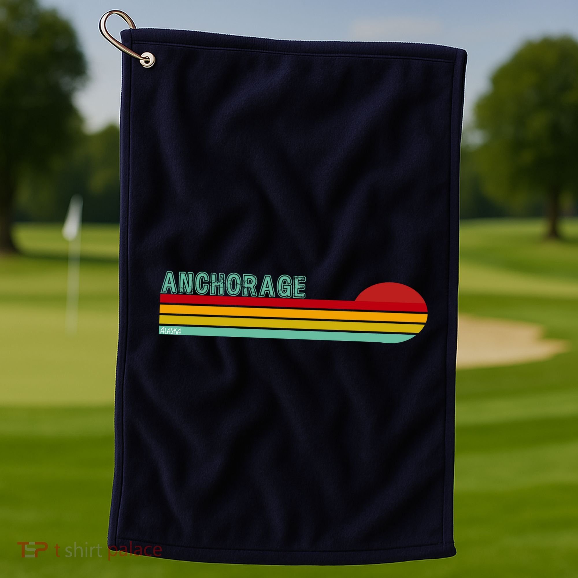 Anchorage Alaska Retro Sunset Golf Towel