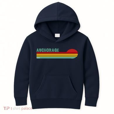 Anchorage Alaska Retro Sunset Kids Hoodie