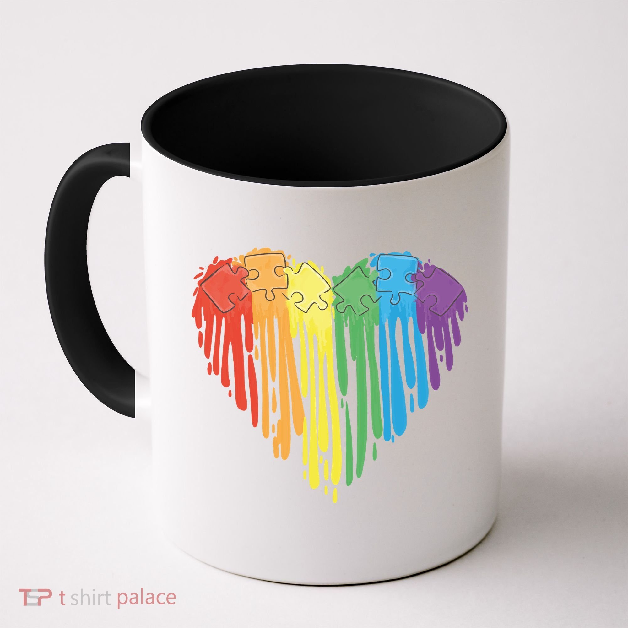 Autism Awareness Rainbow Puzzle Heart Coffee Mug
