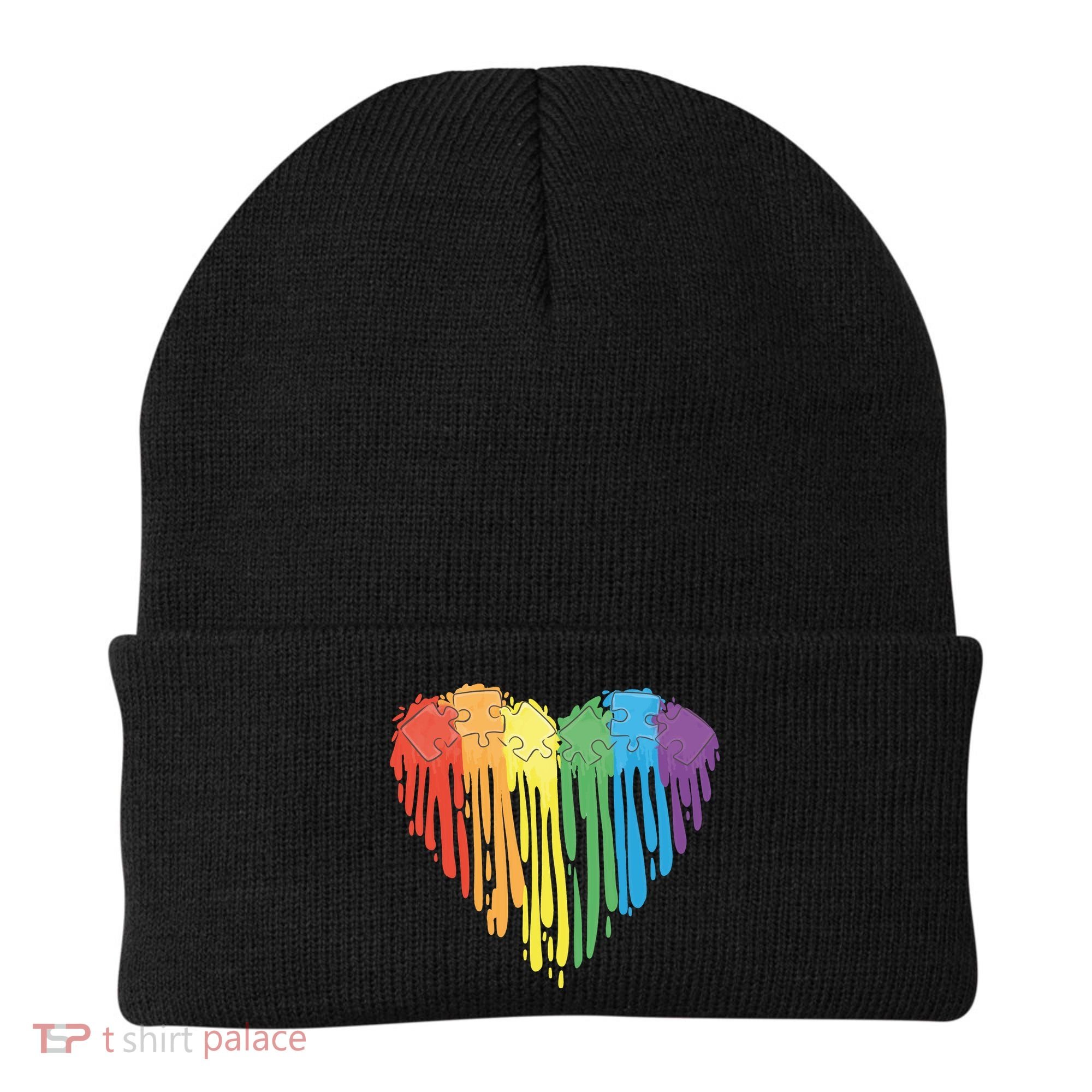 Autism Awareness Rainbow Puzzle Heart Beanie