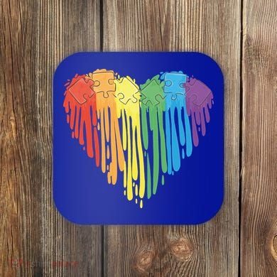 Autism Awareness Rainbow Puzzle Heart Coaster