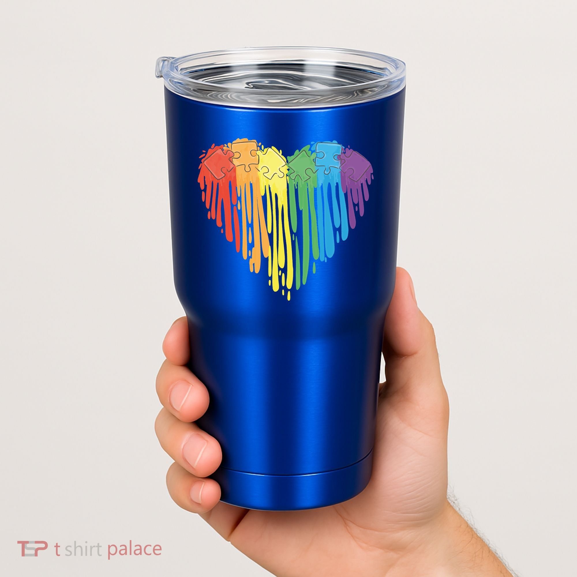Autism Awareness Rainbow Puzzle Heart Tumbler