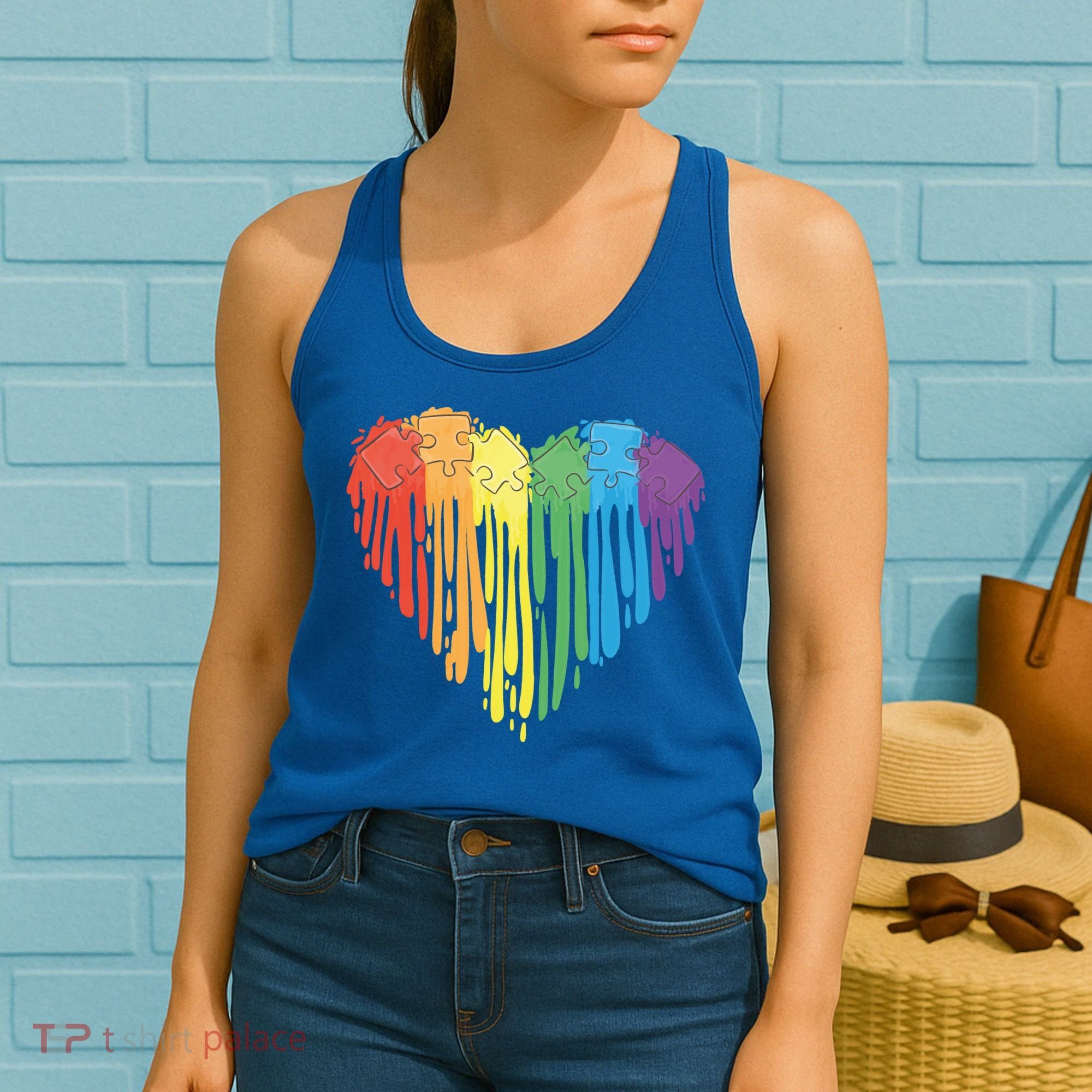 Autism Awareness Rainbow Puzzle Heart Women's Tank Top