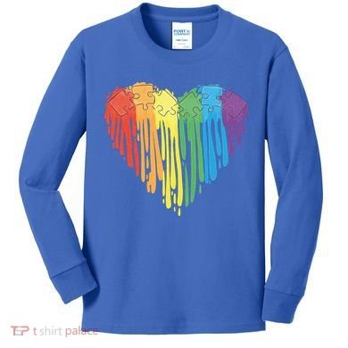 Autism Awareness Rainbow Puzzle Heart Kids Long Sleeve Shirt