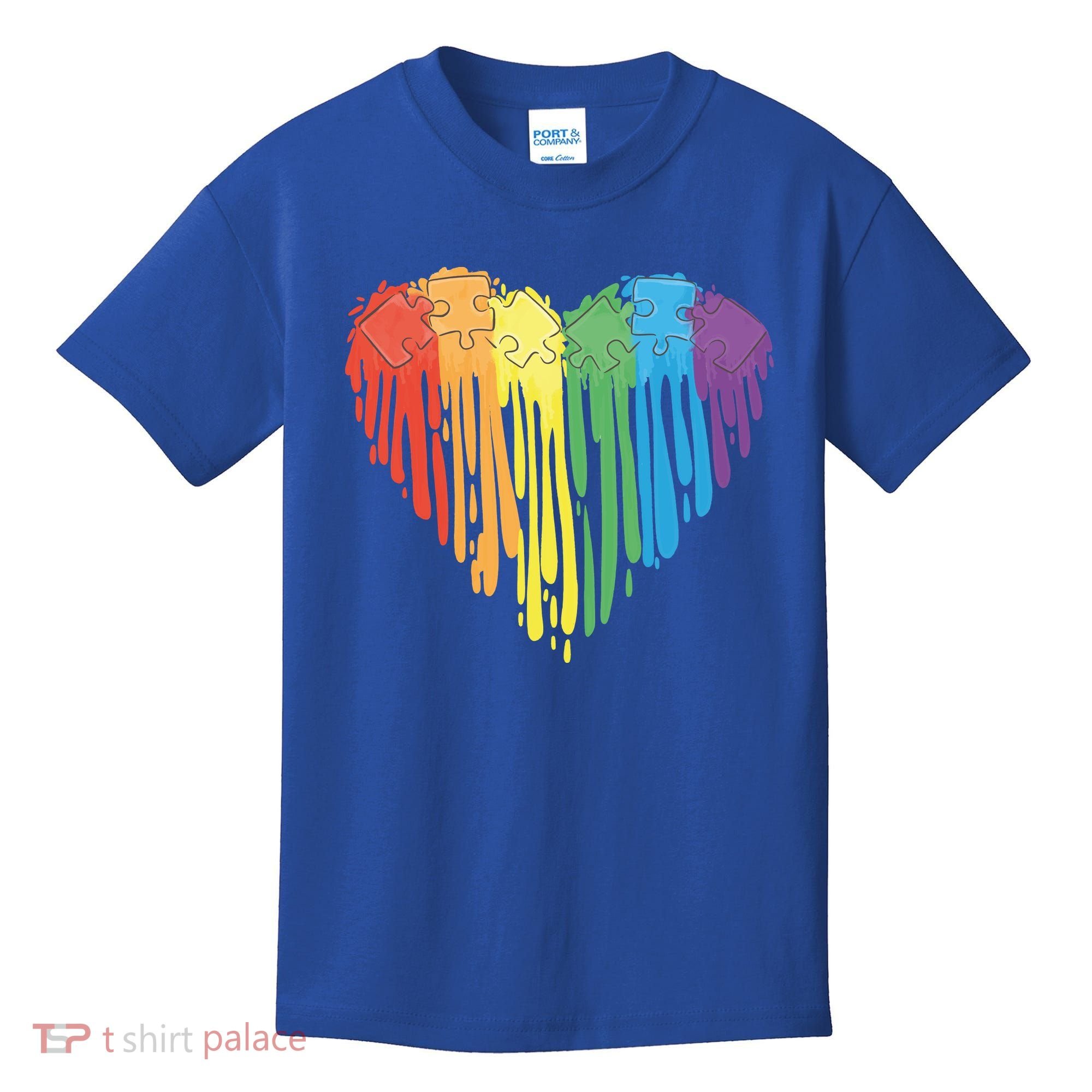 Autism Awareness Rainbow Puzzle Heart Kids T-Shirt