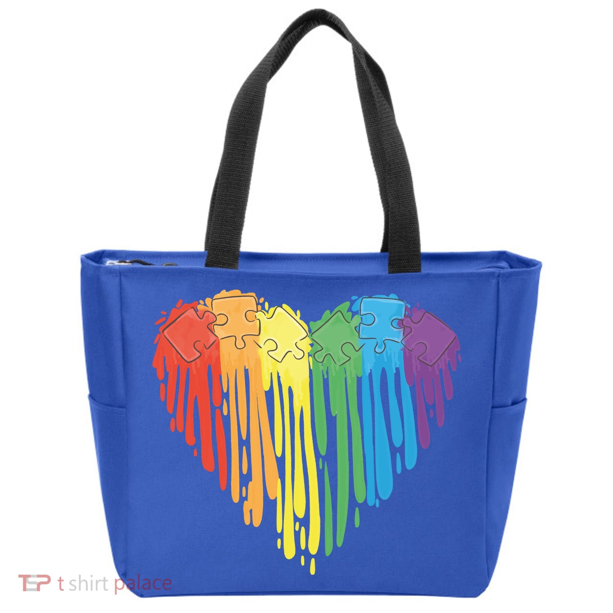 Autism Awareness Rainbow Puzzle Heart Tote Bag