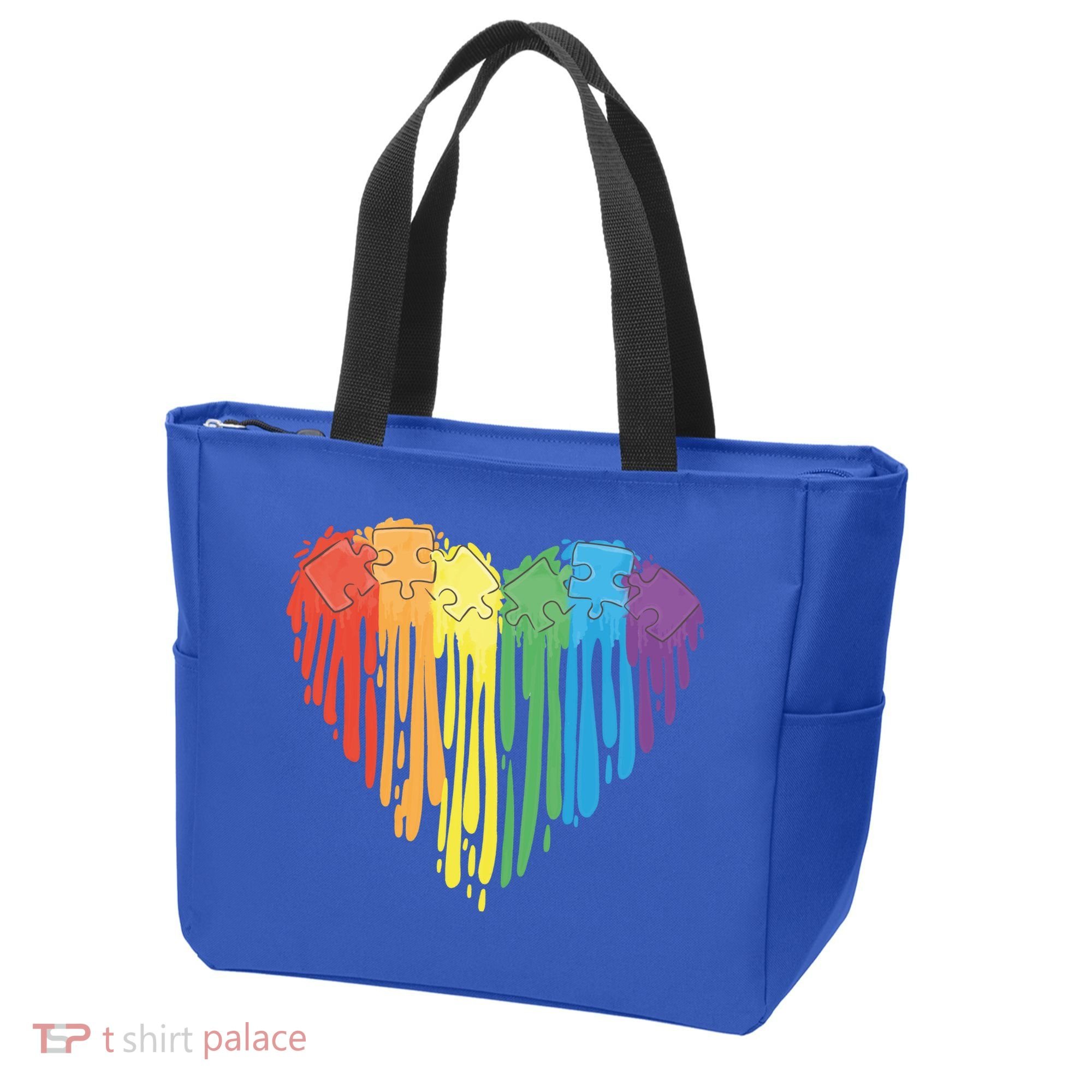 Autism Awareness Rainbow Puzzle Heart Tote Bag