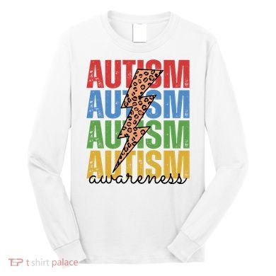 Autism Awareness Retro Cheetah Lightning Long Sleeve Shirt