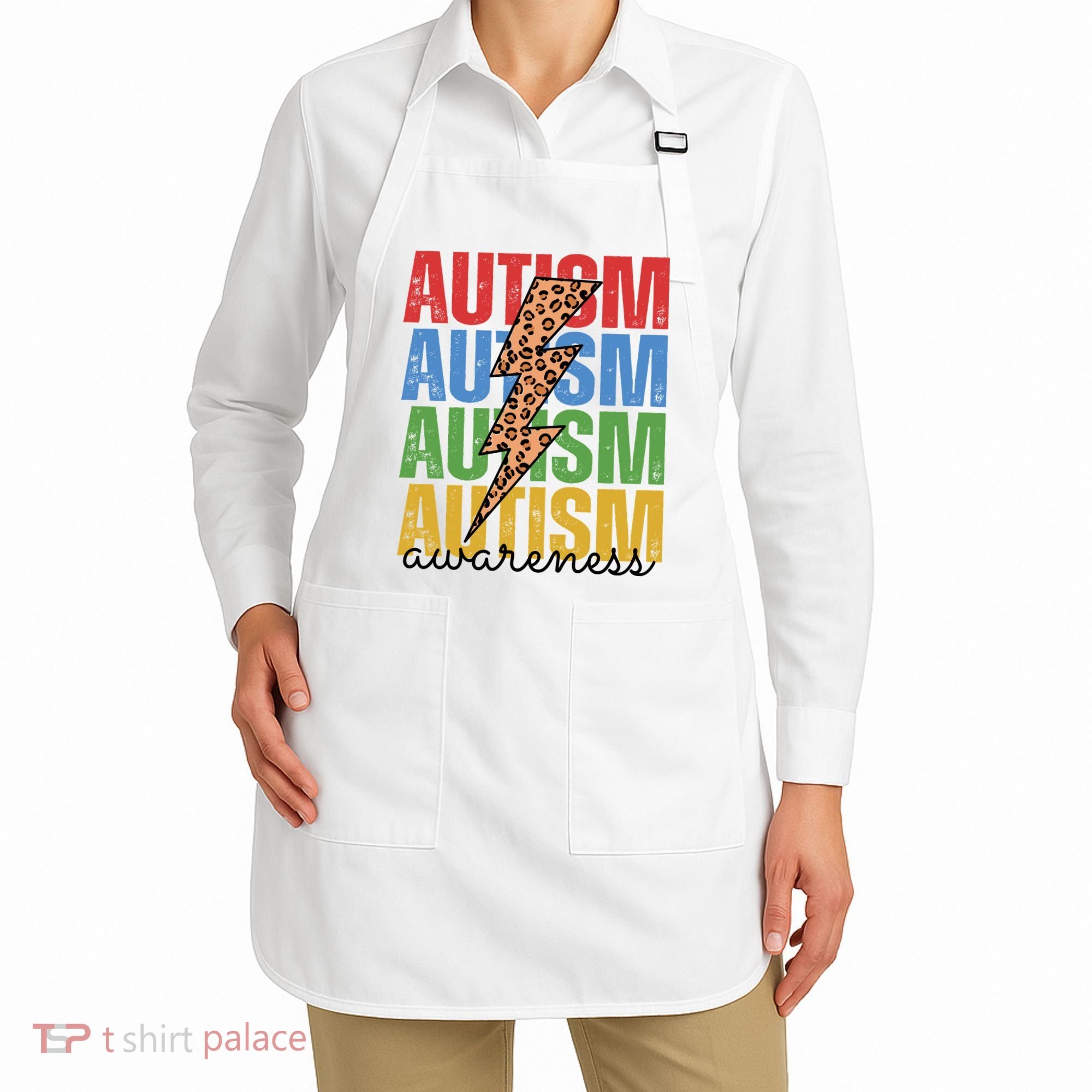 Autism Awareness Retro Cheetah Lightning Apron