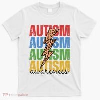Autism Awareness Retro Cheetah Lightning T-Shirt thumb 0