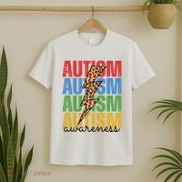 Autism Awareness Retro Cheetah Lightning T-Shirt thumb 2