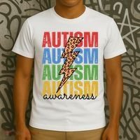 Autism Awareness Retro Cheetah Lightning T-Shirt thumb 3