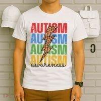 Autism Awareness Retro Cheetah Lightning T-Shirt thumb 6