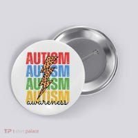 Autism Awareness Retro Cheetah Lightning Button thumb 0
