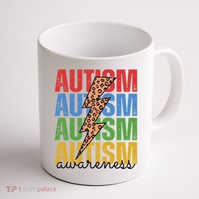 Autism Awareness Retro Cheetah Lightning Coffee Mug back
