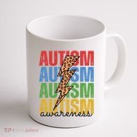 Autism Awareness Retro Cheetah Lightning Coffee Mug thumb 1