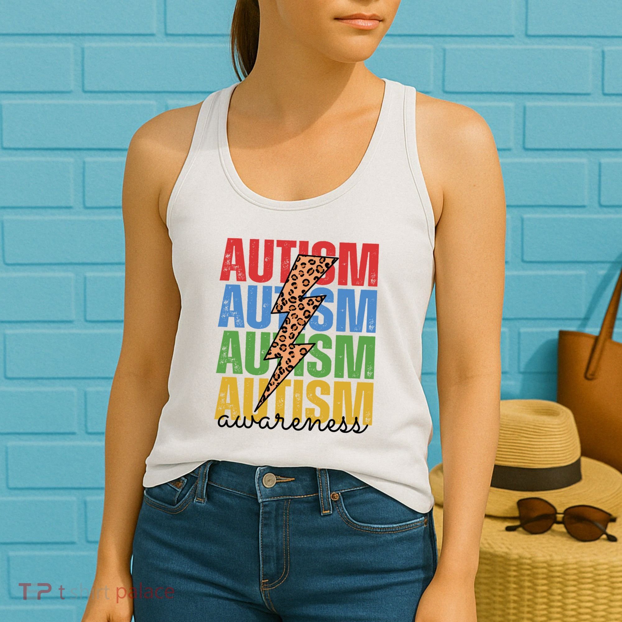 Autism Awareness Retro Cheetah Lightning Women's Tank Top
