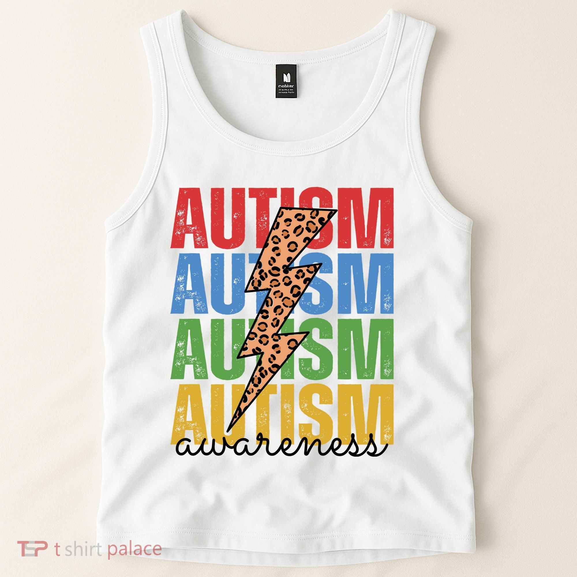 Autism Awareness Retro Cheetah Lightning Tank Top