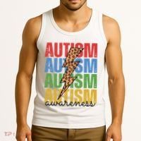 Autism Awareness Retro Cheetah Lightning Tank Top thumb 3