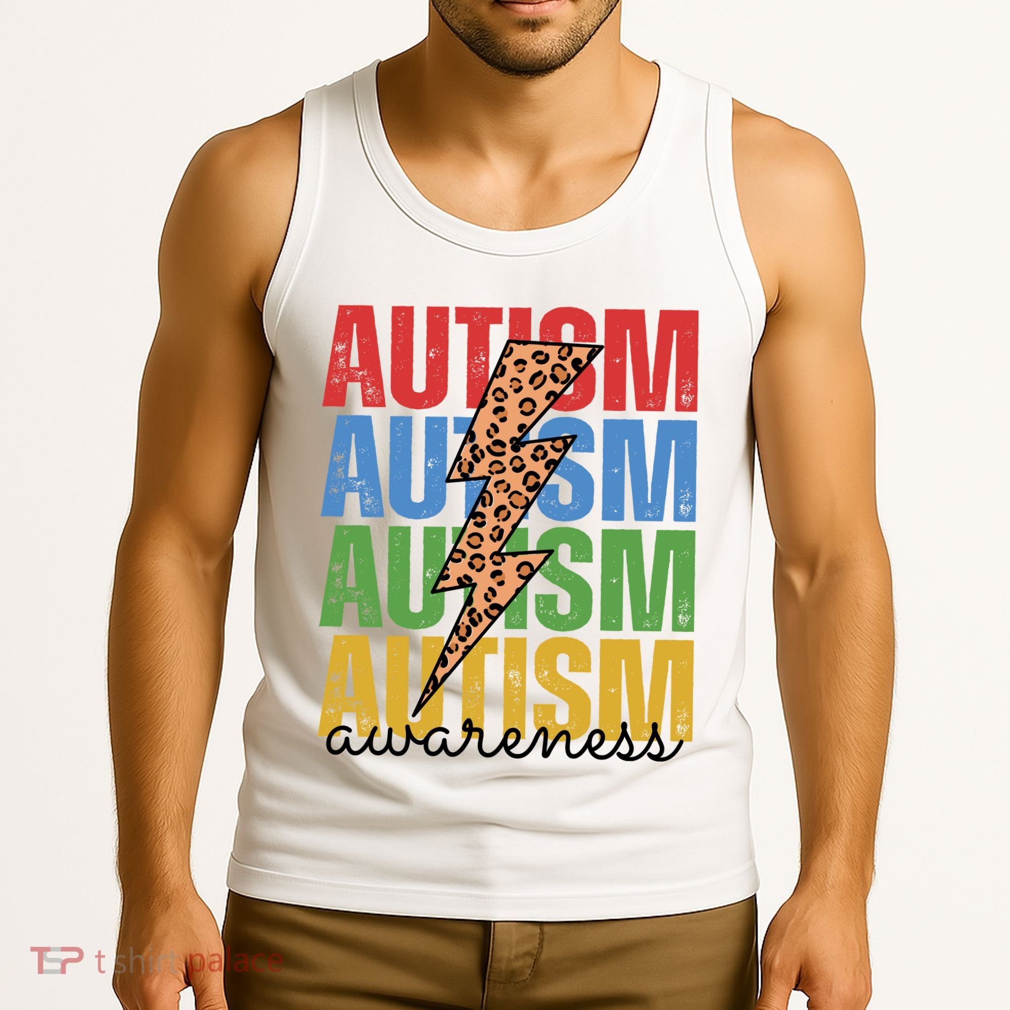 Autism Awareness Retro Cheetah Lightning Tank Top