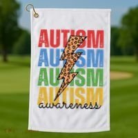 Autism Awareness Retro Cheetah Lightning Golf Towel thumb 1