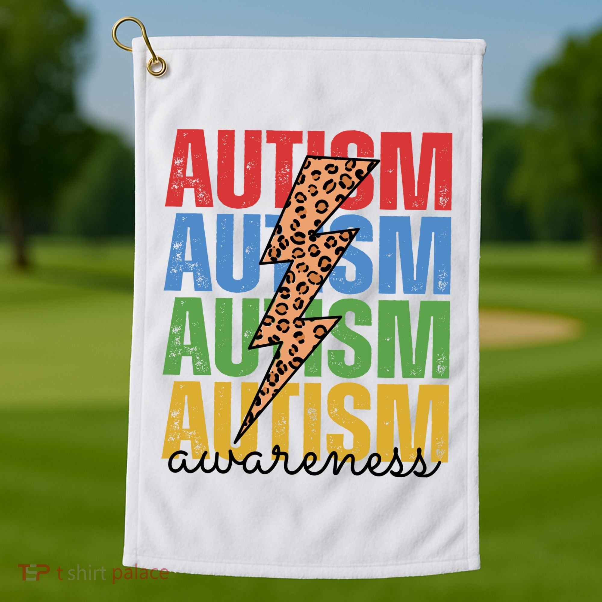 Autism Awareness Retro Cheetah Lightning Golf Towel