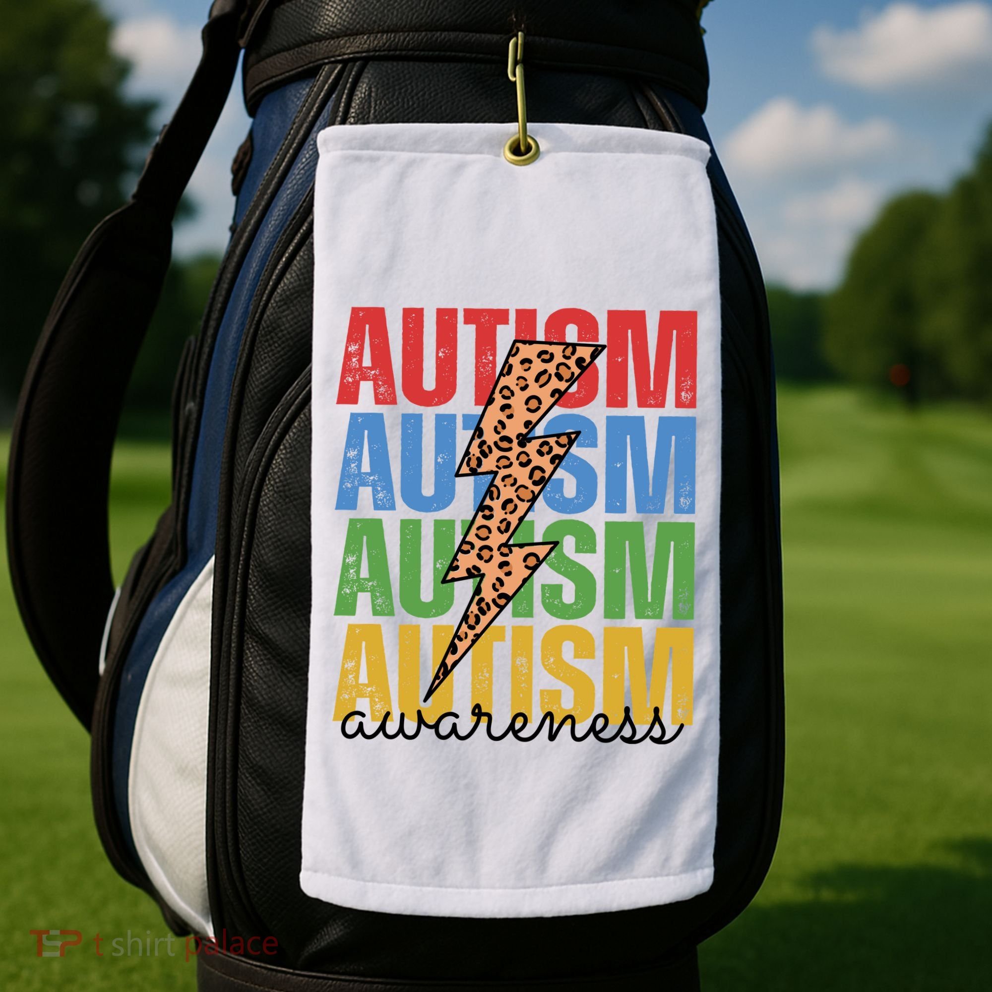 Autism Awareness Retro Cheetah Lightning Golf Towel