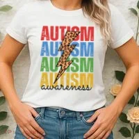 Autism Awareness Retro Cheetah Lightning Women's T-Shirt thumb 2