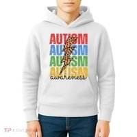 Autism Awareness Retro Cheetah Lightning Kids Hoodie thumb 4