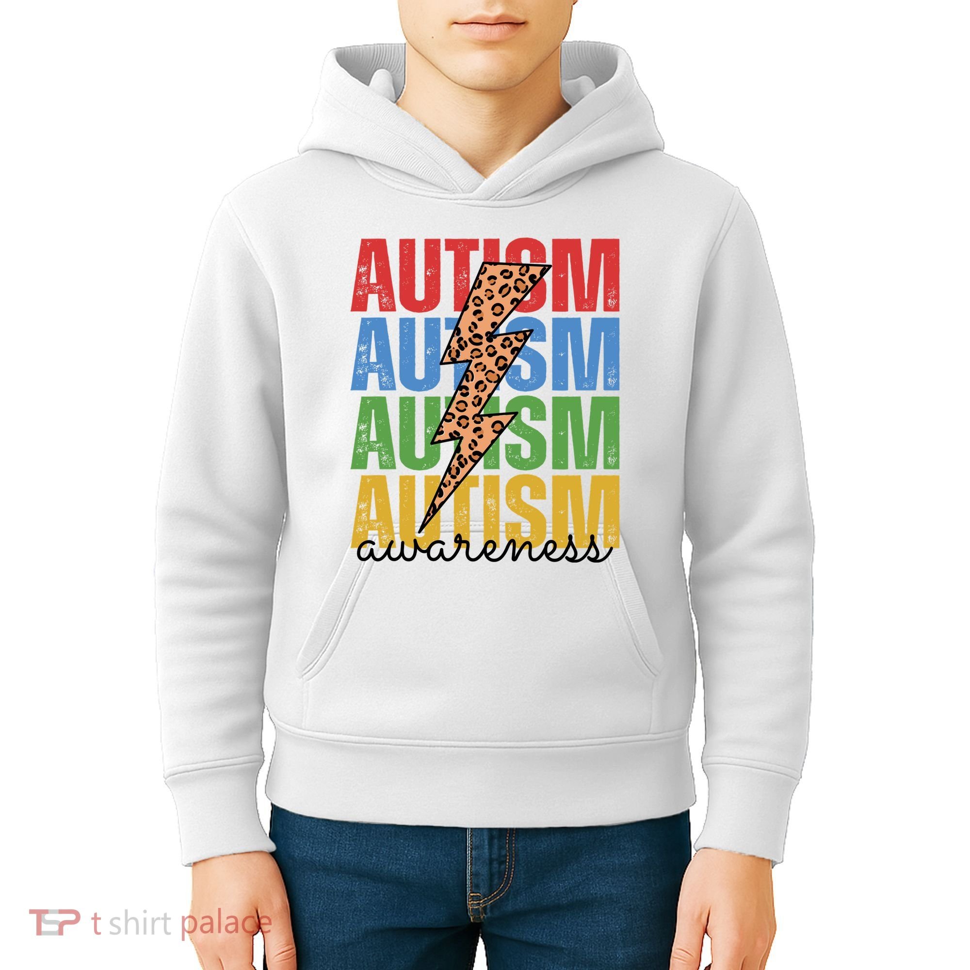 Autism Awareness Retro Cheetah Lightning Kids Hoodie
