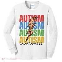 Autism Awareness Retro Cheetah Lightning Kids Long Sleeve Shirt thumb 0