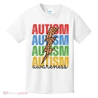 Autism Awareness Retro Cheetah Lightning Kids T-Shirt thumb 0