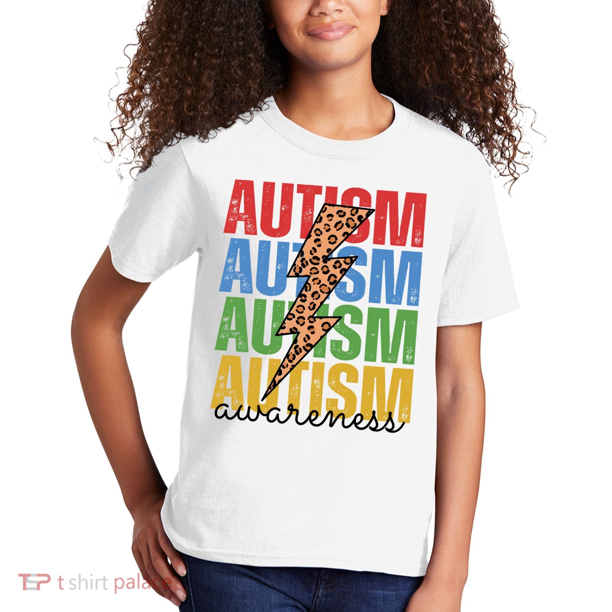 Autism Awareness Retro Cheetah Lightning Kids T-Shirt