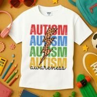 Autism Awareness Retro Cheetah Lightning Kids T-Shirt thumb 3