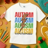 Autism Awareness Retro Cheetah Lightning Kids T-Shirt thumb 3