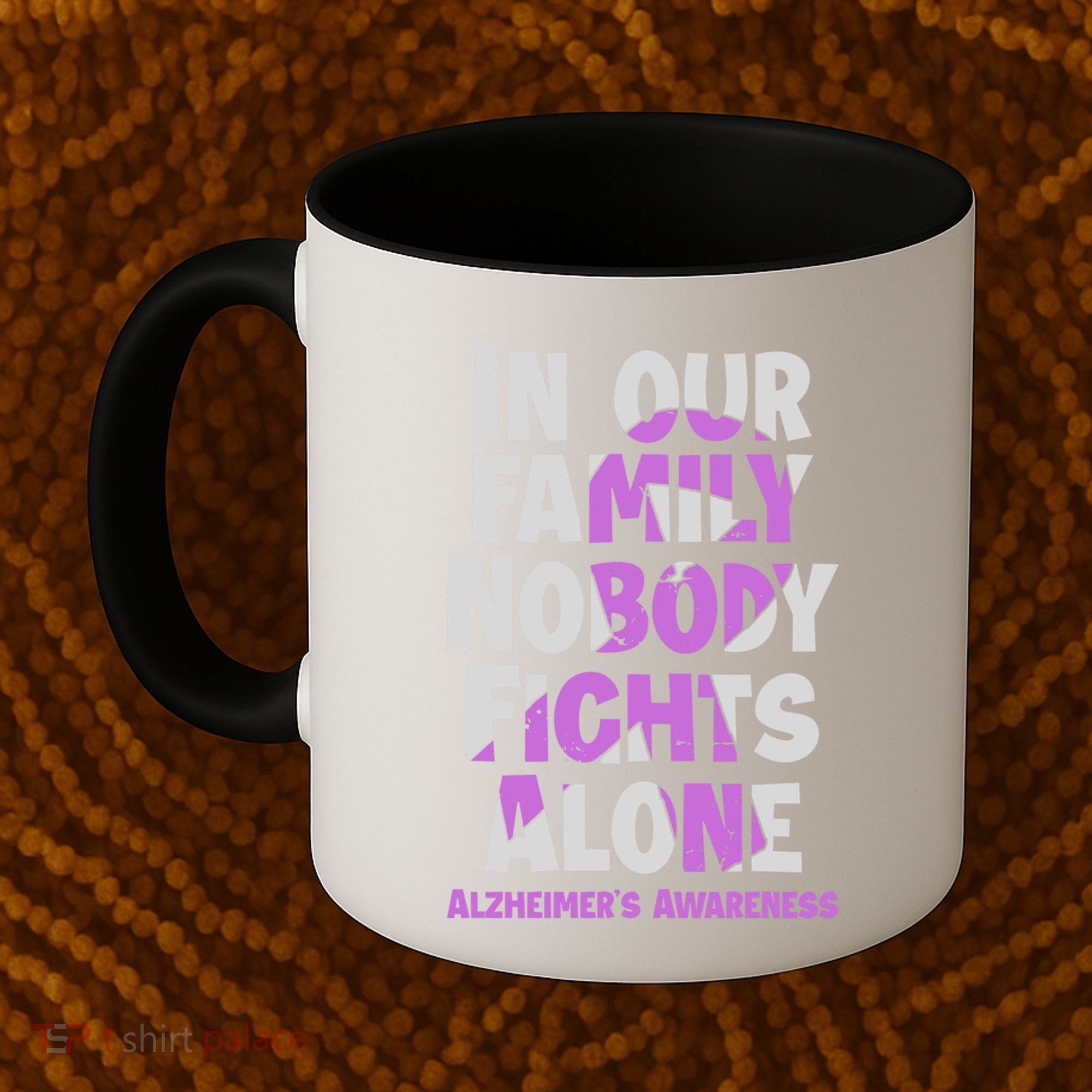 Alzheimers Awareness Ribbon Purple Nobody Fights Alone Gift Coffee Mug