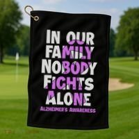 Alzheimers Awareness Ribbon Purple Nobody Fights Alone Gift Golf Towel thumb 1