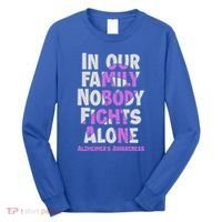 Alzheimers Awareness Ribbon Purple Nobody Fights Alone Gift Long Sleeve Shirt thumb 0