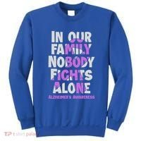 Alzheimers Awareness Ribbon Purple Nobody Fights Alone Gift Sweatshirt thumb 0