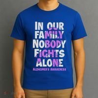 Alzheimers Awareness Ribbon Purple Nobody Fights Alone Gift T-Shirt thumb 3