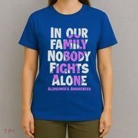 Alzheimers Awareness Ribbon Purple Nobody Fights Alone Gift T-Shirt thumb 4
