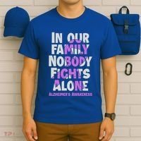 Alzheimers Awareness Ribbon Purple Nobody Fights Alone Gift T-Shirt thumb 6